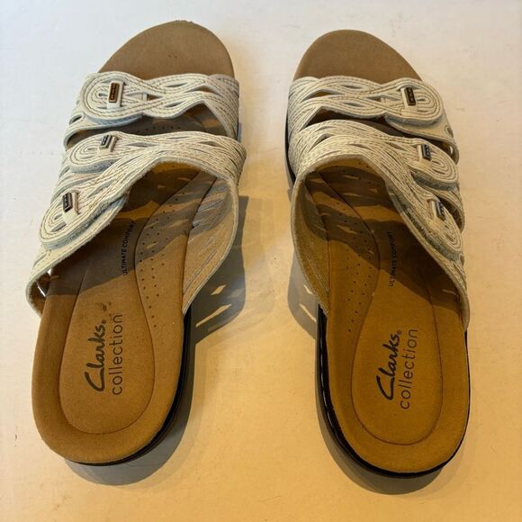 Clarks Collection Women's Cream Sandals with Woven Straps Slip On Size 8M - Picture 8 of 9
